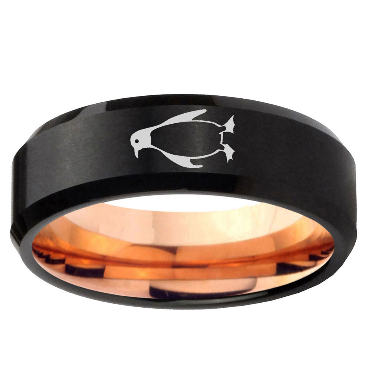 5mm Penguin Two-Tone Beveled Black Rose Gold Tungsten Band