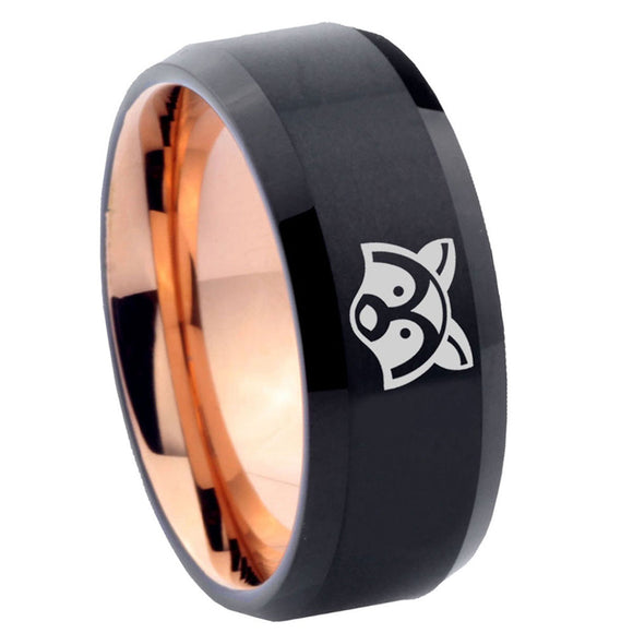 10mm-Raccoon-Animal-Bevel-Tungsten-Rose-Gold-Mens-Wedding-Band