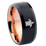 8mm Sea Turtle Beveled Edge Rose Gold Black Men's Engraved Rings
