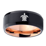 5, 8mm Sea Turtle Beveled Edge Rose Gold Black Men's Engraved Rings