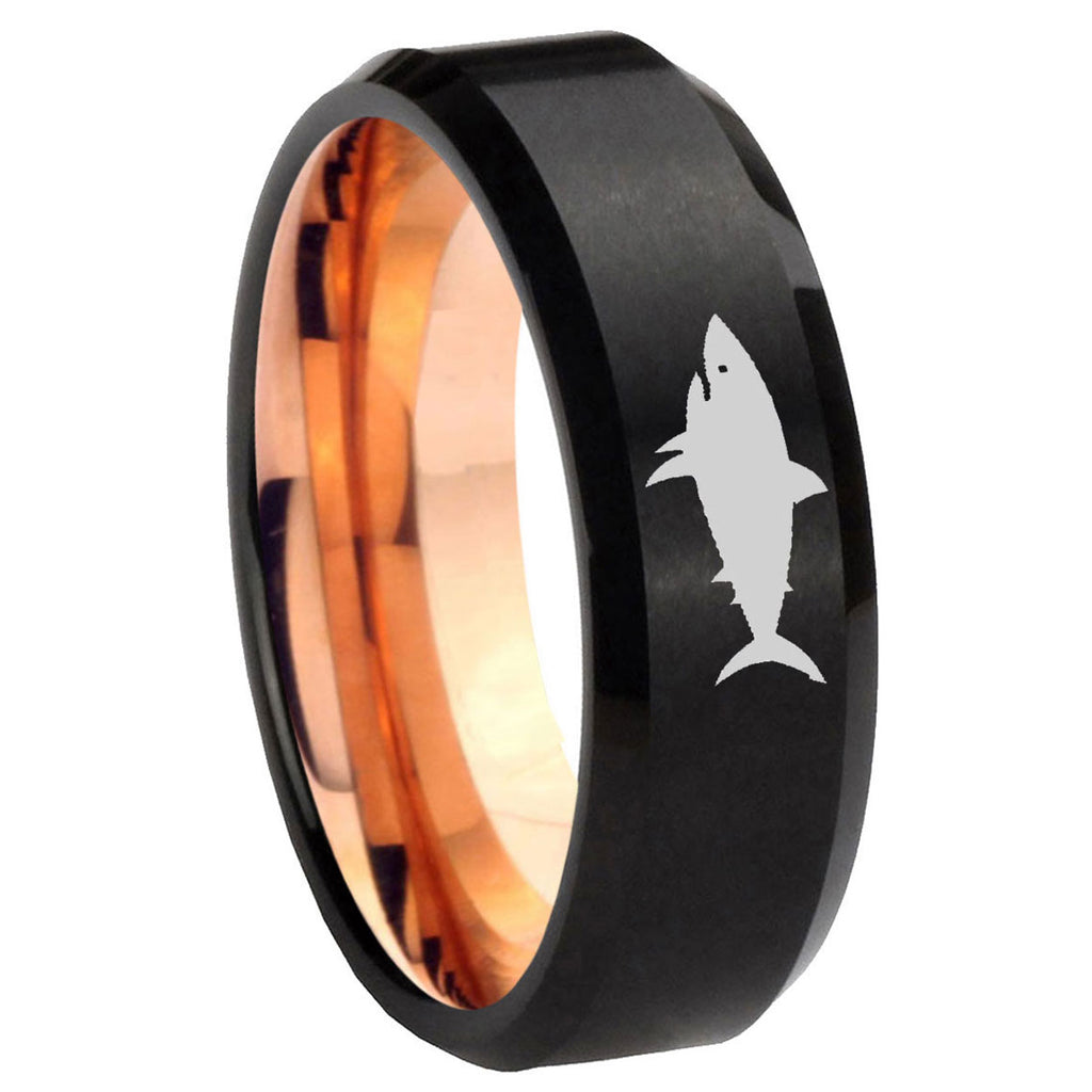 10mm Shark Bevel Tungsten Rose Gold Mens Wedding Band