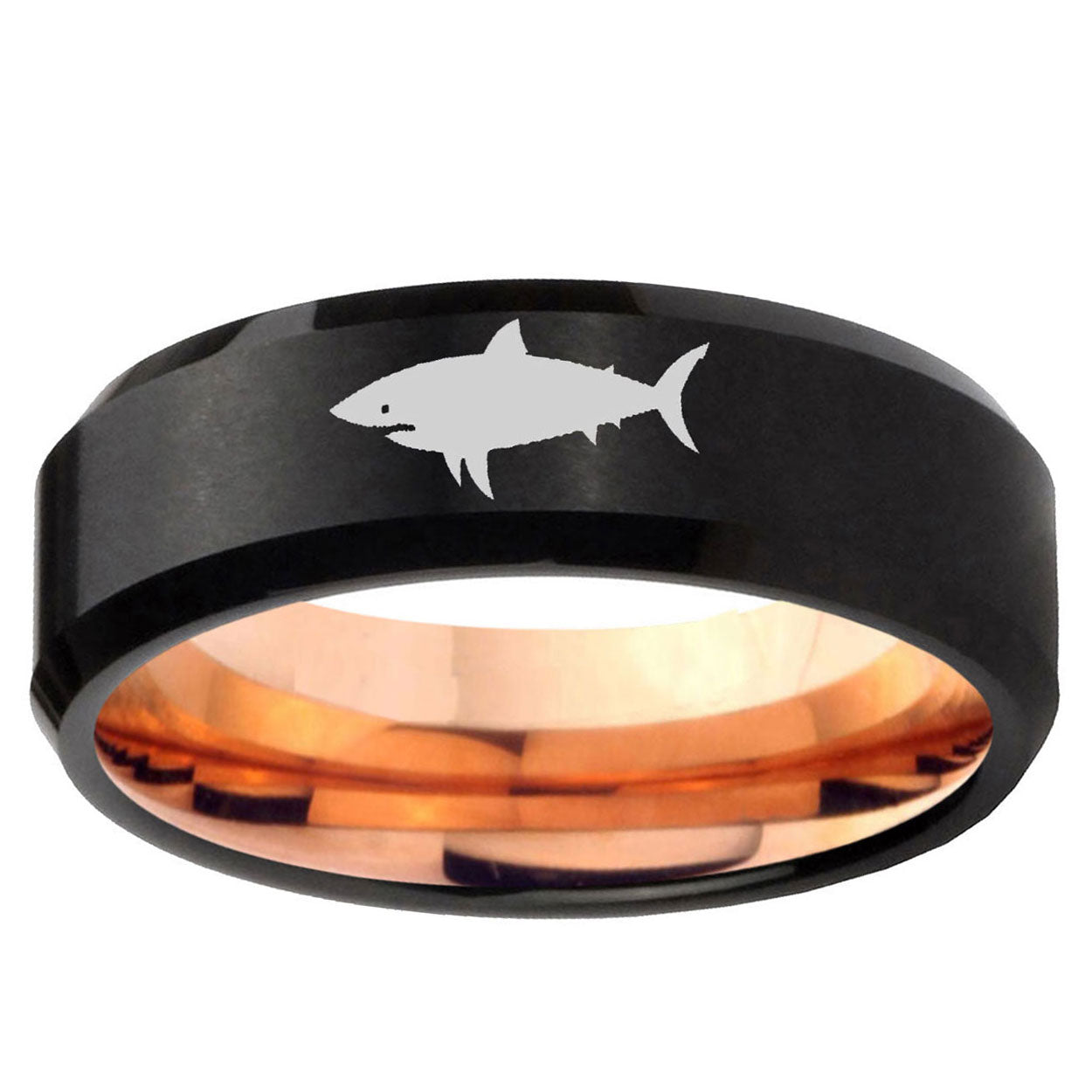 10mm Shark Bevel Tungsten Rose Gold Mens Wedding Band