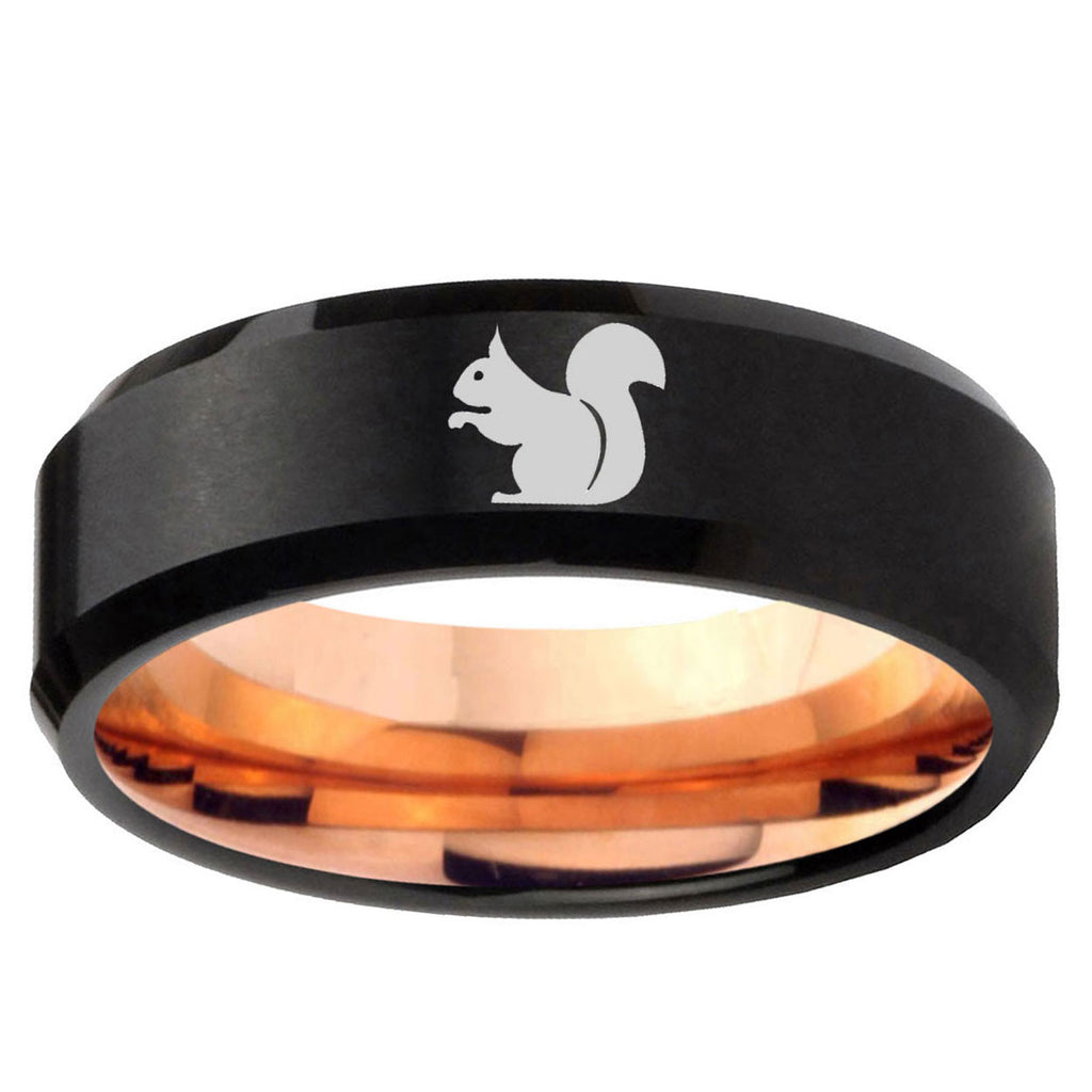 5mm Squirrel Two-Tone Beveled Black Rose Gold Tungsten Band