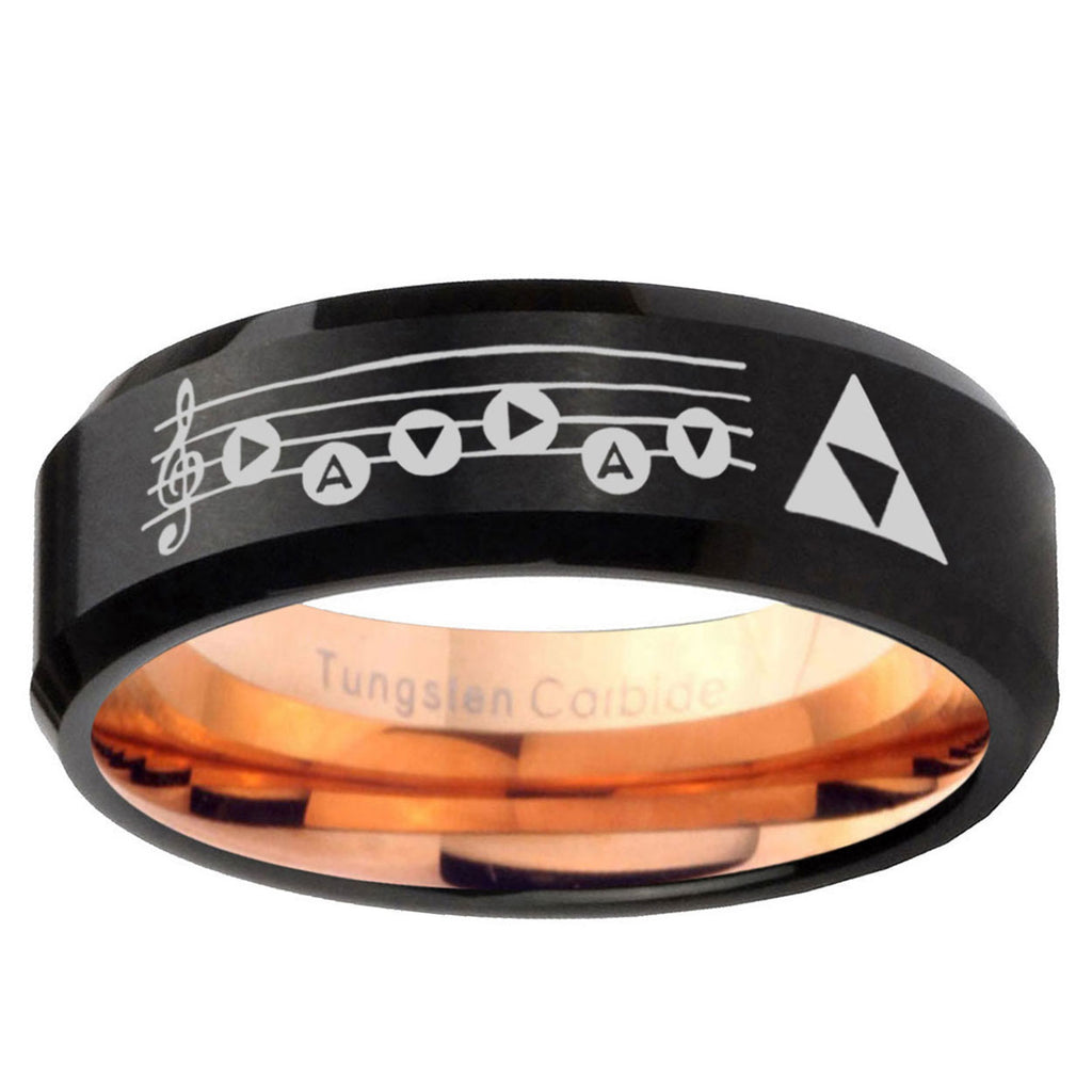 5mm Ocarina Songs Zelda Two-Tone Beveled Black Rose Gold Tungsten Band