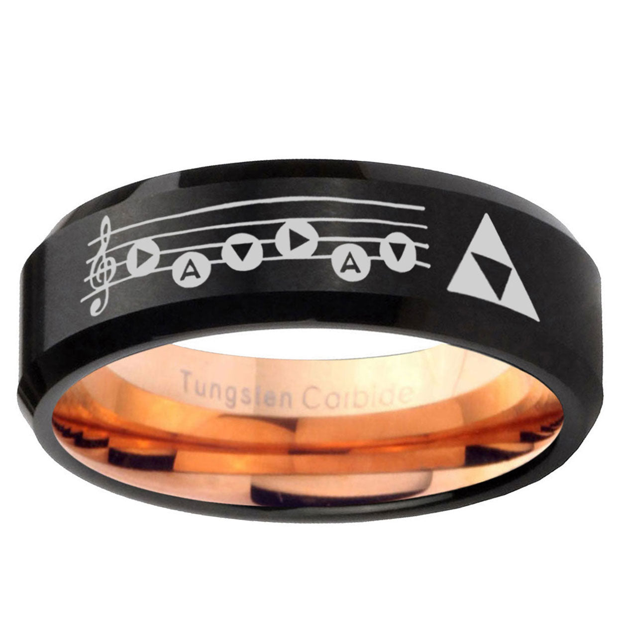 5mm Ocarina Songs Zelda Two-Tone Beveled Black Rose Gold Tungsten Band