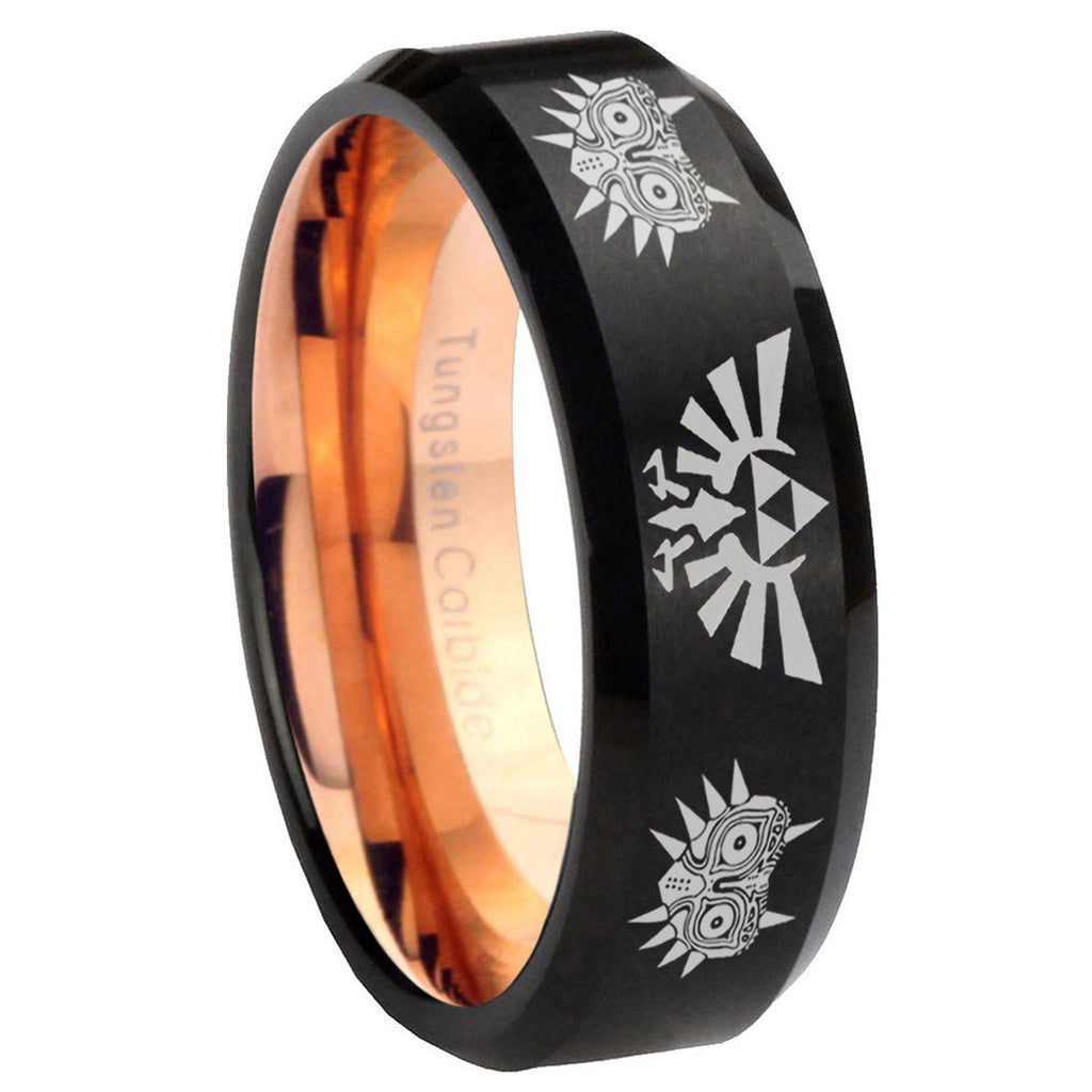 8mm Zelda Majora's Mask Two-Tone Beveled Black Rose Gold Tungsten Band