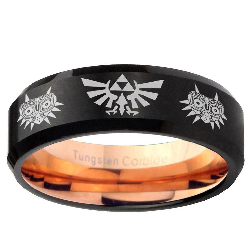 5mm Zelda Majora's Mask Two-Tone Beveled Black Rose Gold Tungsten Band