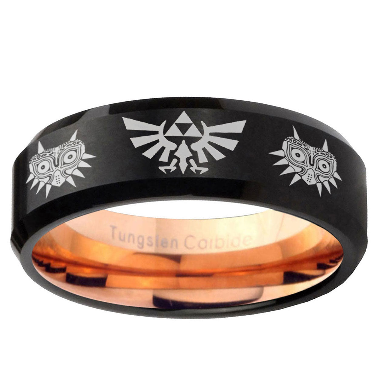 5mm Zelda Majora's Mask Two-Tone Beveled Black Rose Gold Tungsten Band