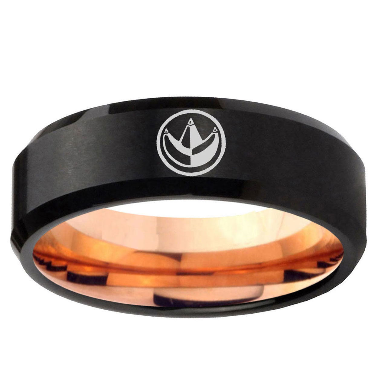 10mm Green Ranger Power Bevel Tungsten Rose Gold Mens Wedding Band