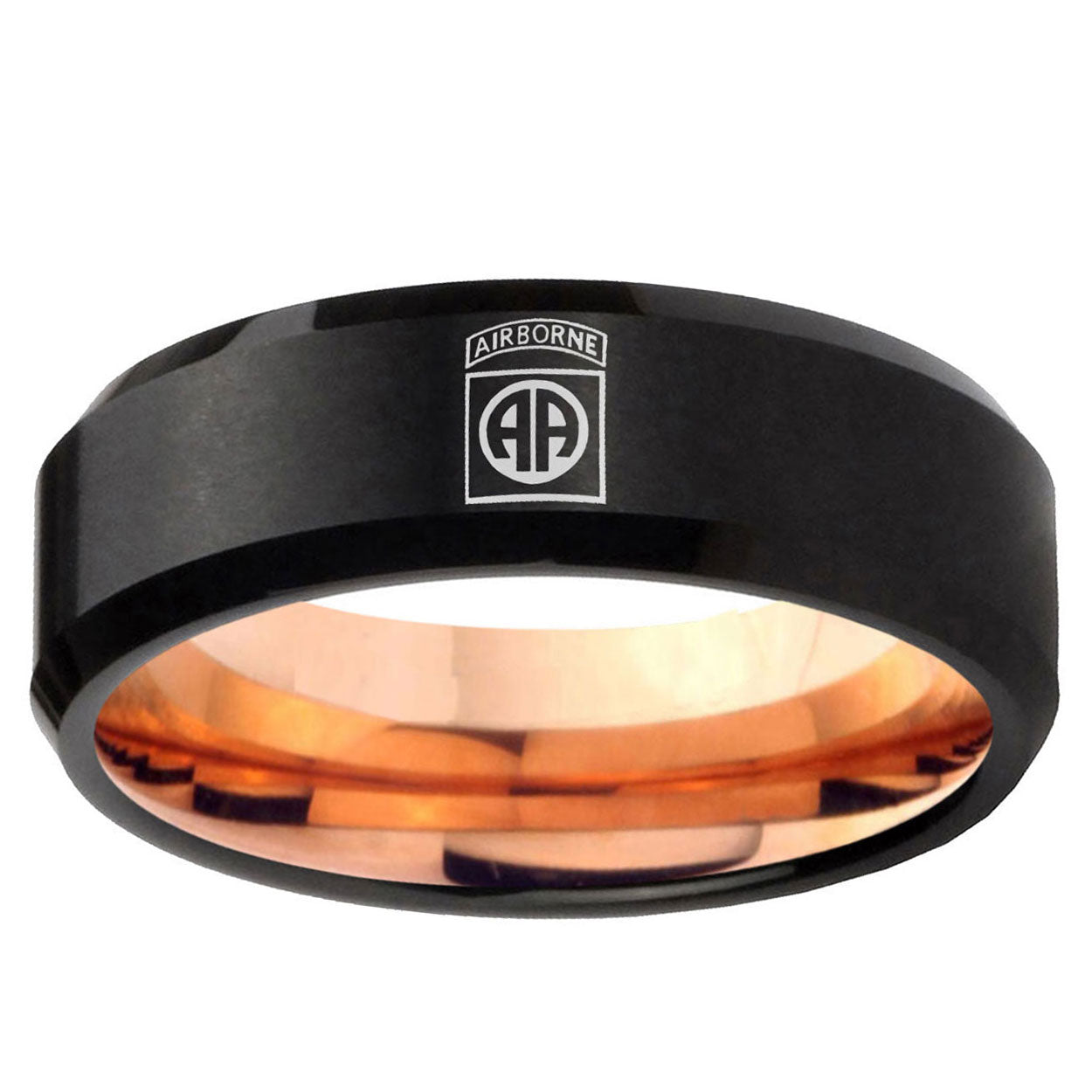5mm Army Airborn Two-Tone Beveled Black Rose Gold Tungsten Band