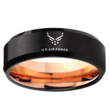 5, 8mm US Air Force Bevel Tungsten Carbide Rose Gold Mens Band Ring