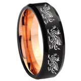 8mm Multiple Dragon Beveled Edge Rose Gold and Black Tungsten Anniversary Ring