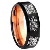 8mm Multiple Dragon Celtic Beveled Rose Gold and Black Tungsten Men's Bands Ring