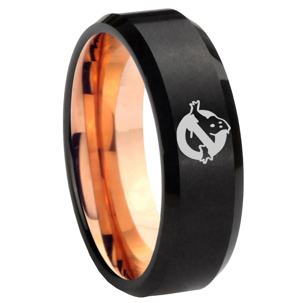 10mm Ghostbusters Bevel Tungsten Carbide Rose Gold Men's Ring