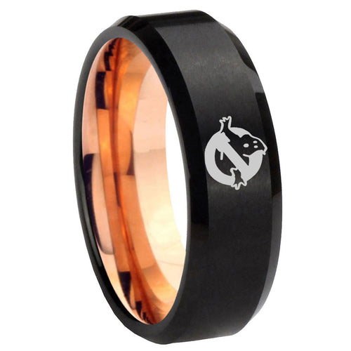 10mm Ghostbusters Bevel Tungsten Carbide Rose Gold Men's Ring
