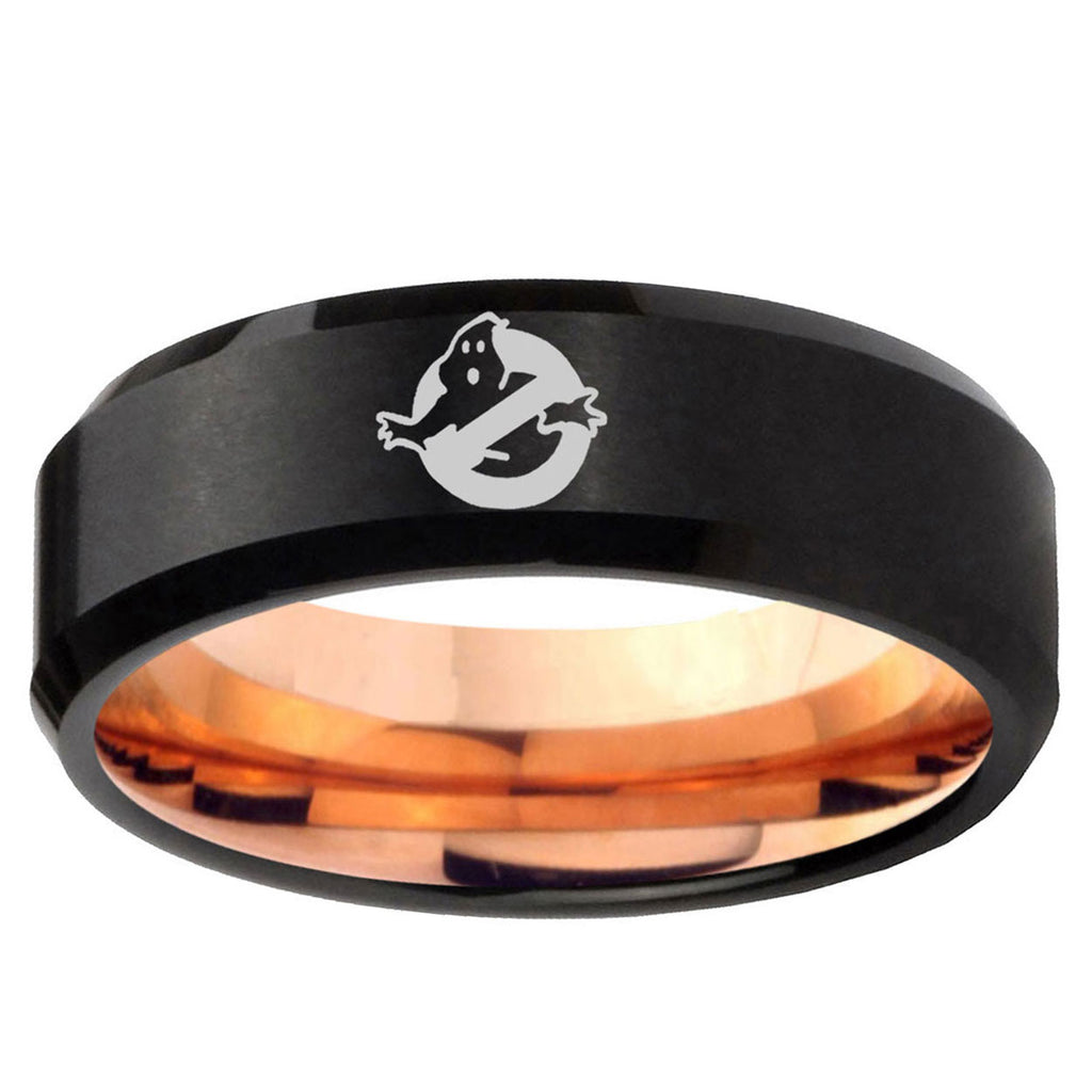 10mm Ghostbusters Bevel Tungsten Carbide Rose Gold Men's Ring