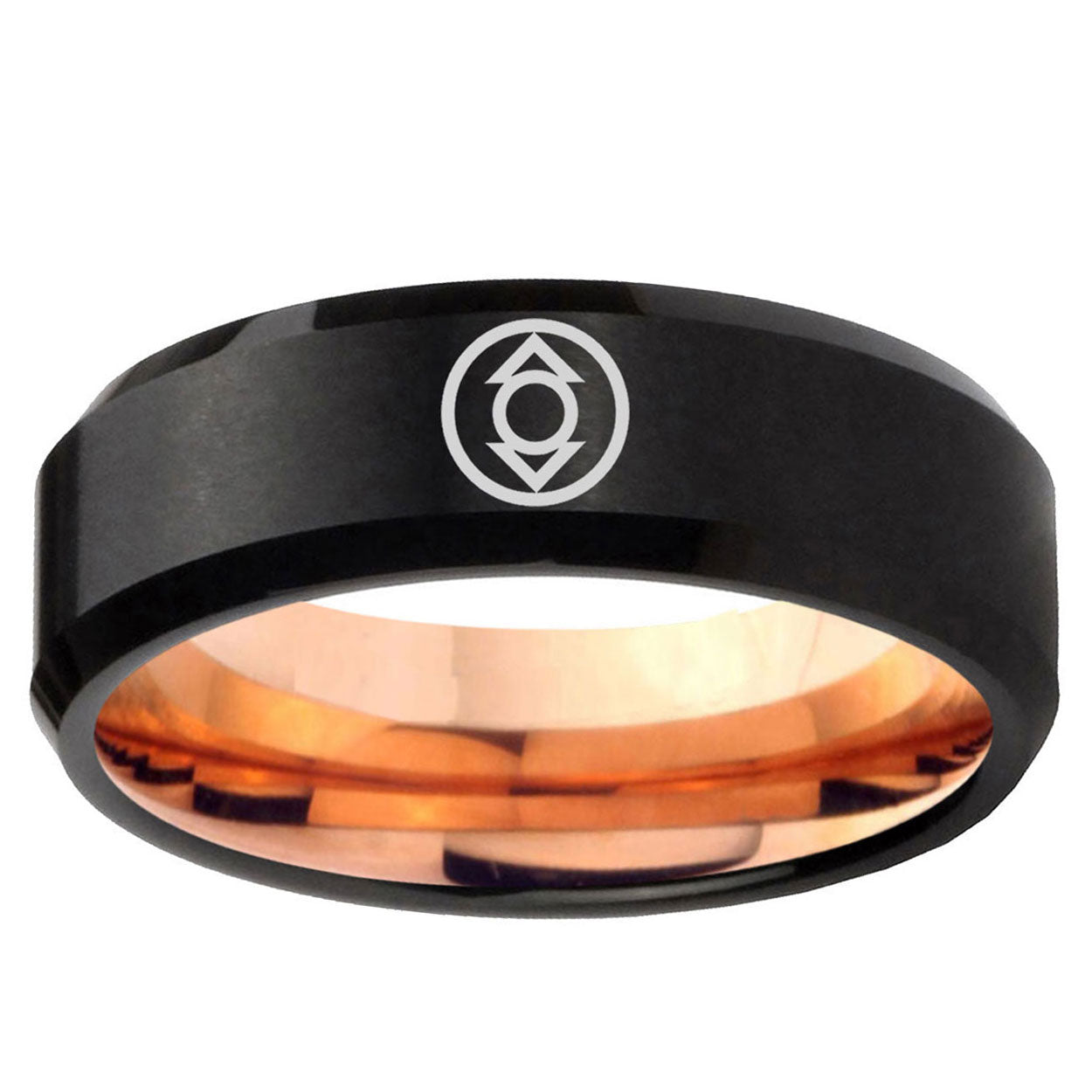 5mm Indigo Lanterns Two-Tone Beveled Black Rose Gold Tungsten Band
