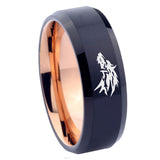 8mm Wolf Beveled Edge Rose Gold Black Mens Tungsten Wedding Bands