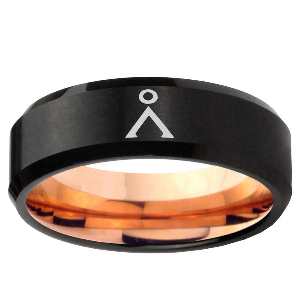5mm Stargate Two-Tone Beveled Black Rose Gold Tungsten Band