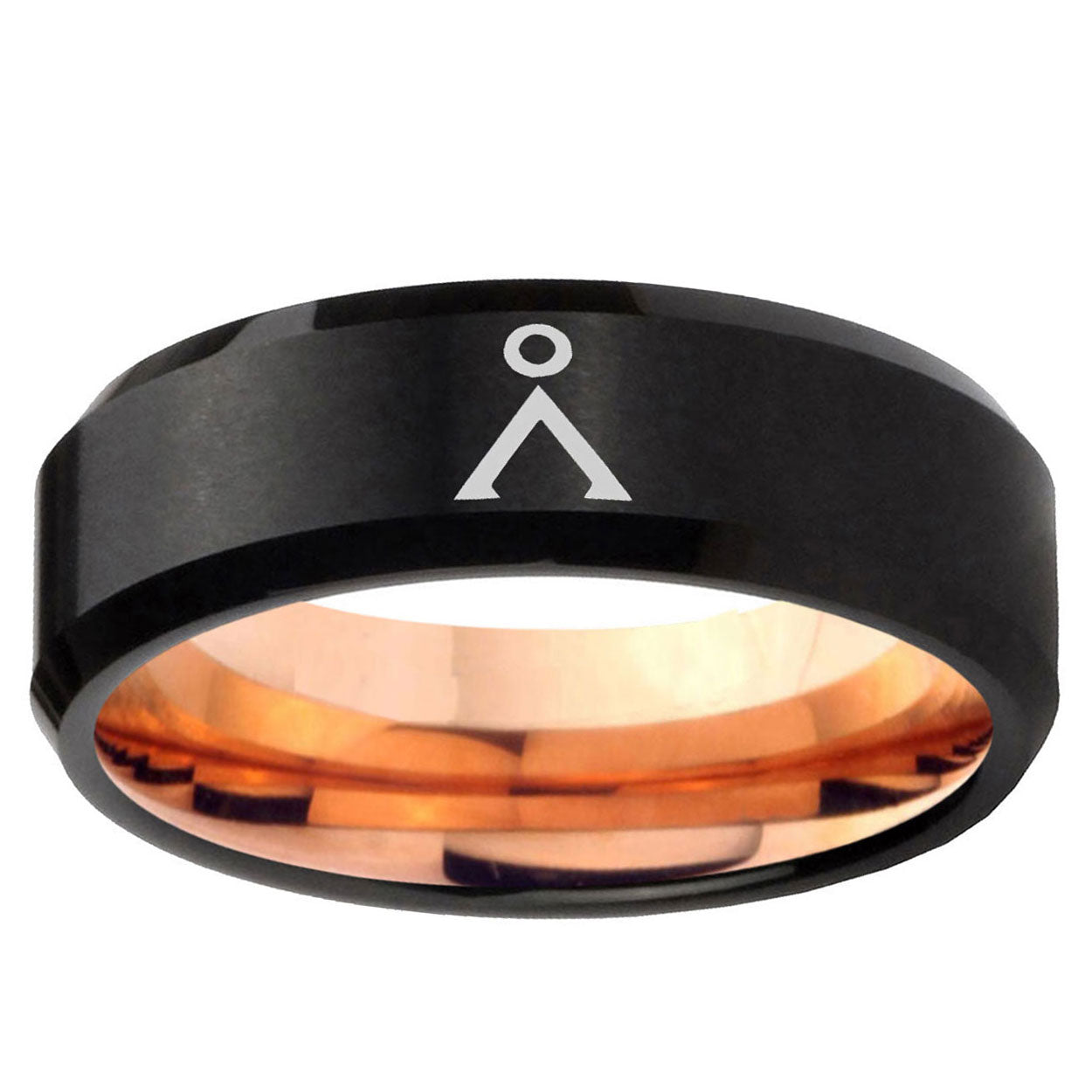 5mm Stargate Two-Tone Beveled Black Rose Gold Tungsten Band