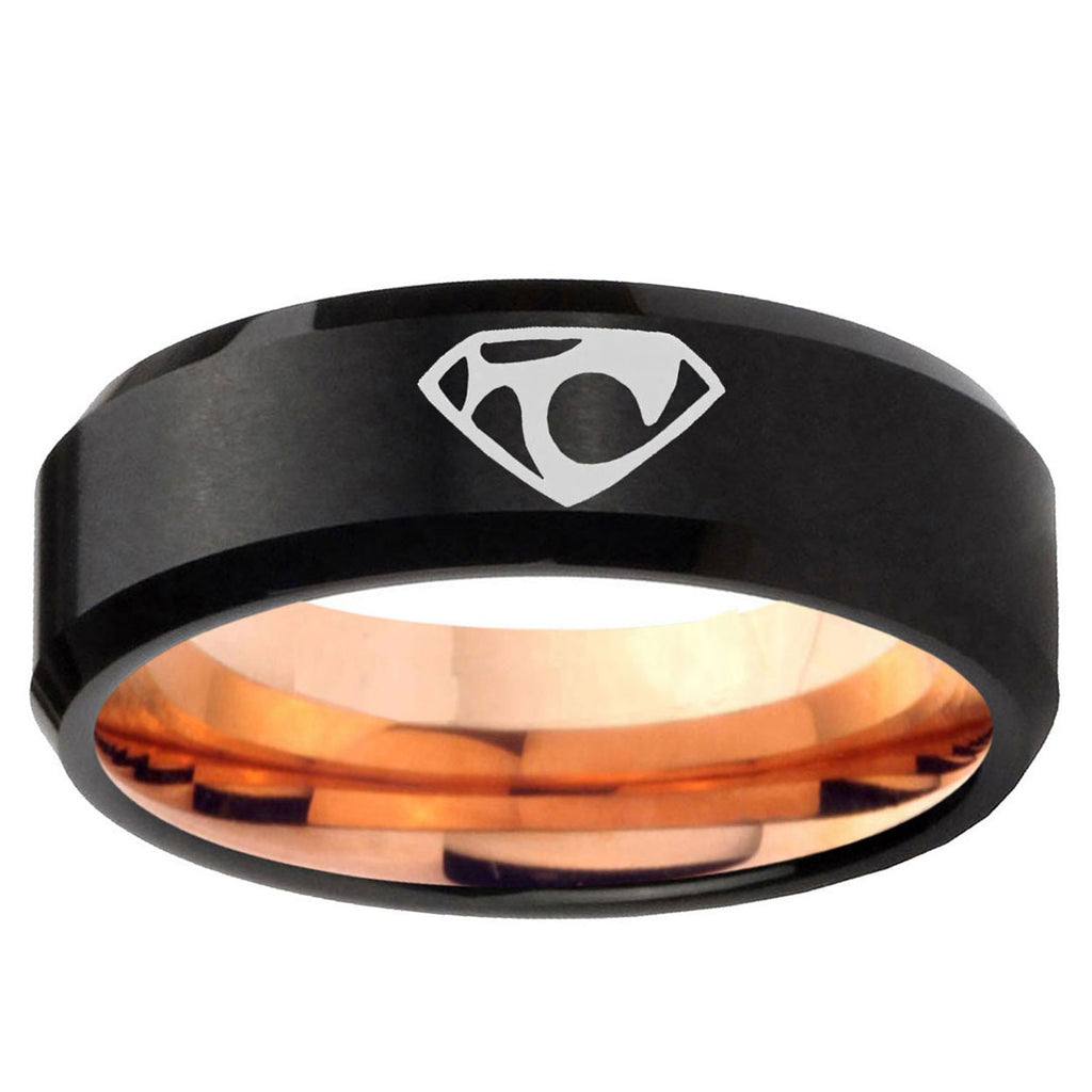 5mm House of Van Two-Tone Beveled Black Rose Gold Tungsten Band