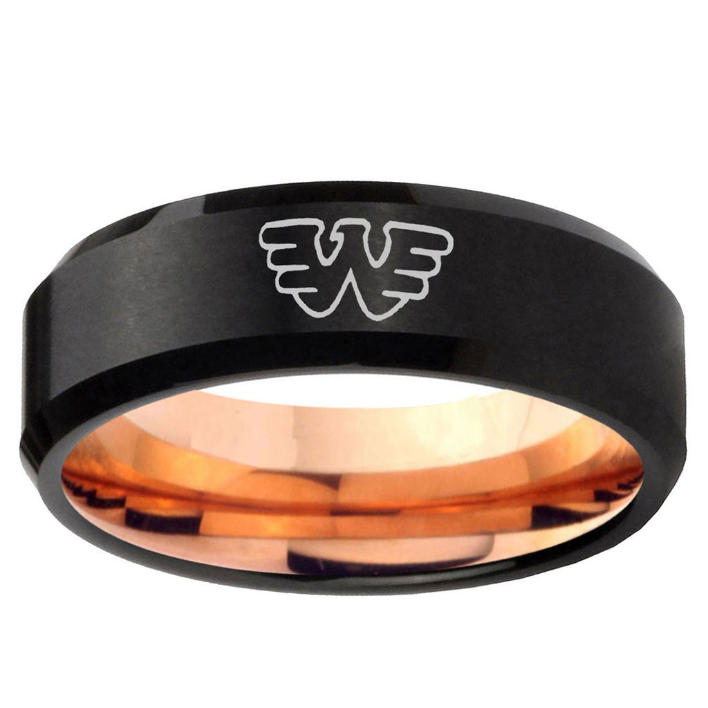5mm Waylon Jennings Two-Tone Beveled Black Rose Gold Tungsten Band
