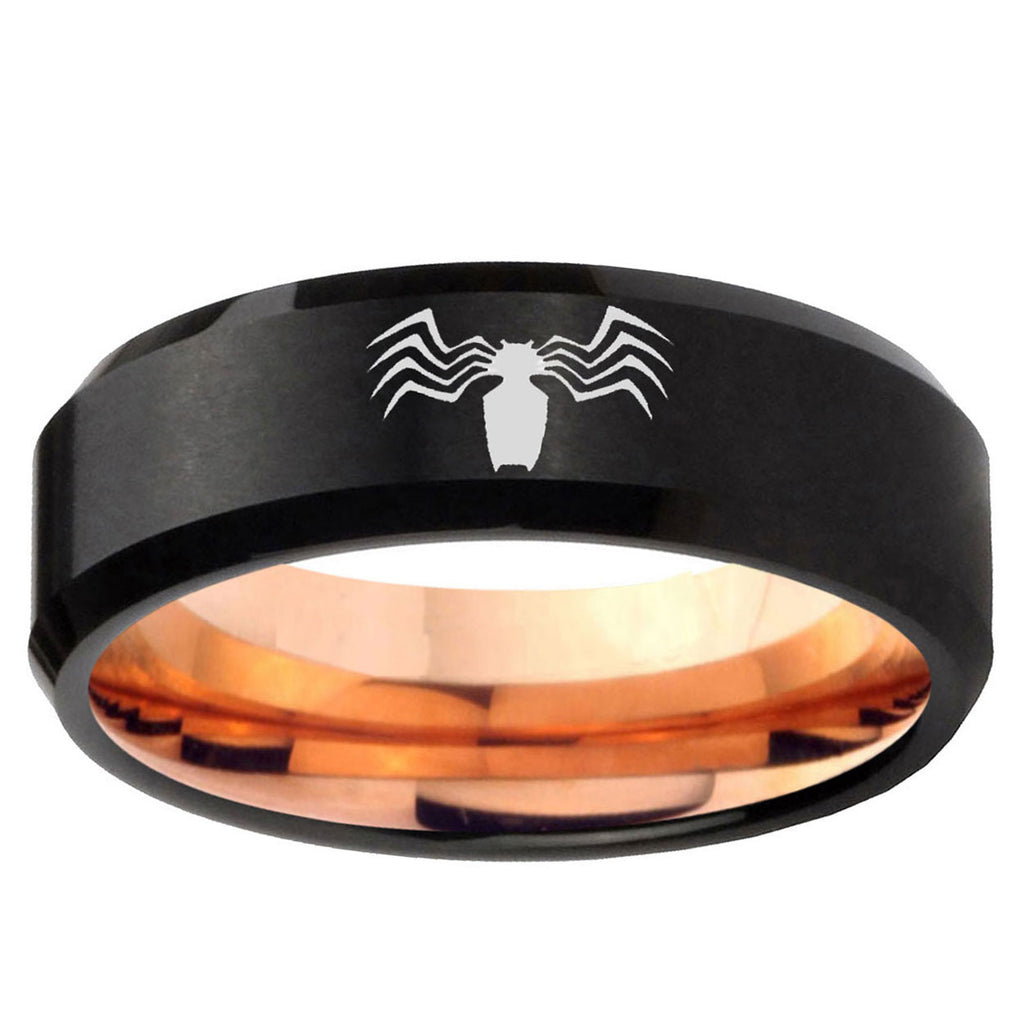 5mm Spider Two-Tone Beveled Black Rose Gold Tungsten Band