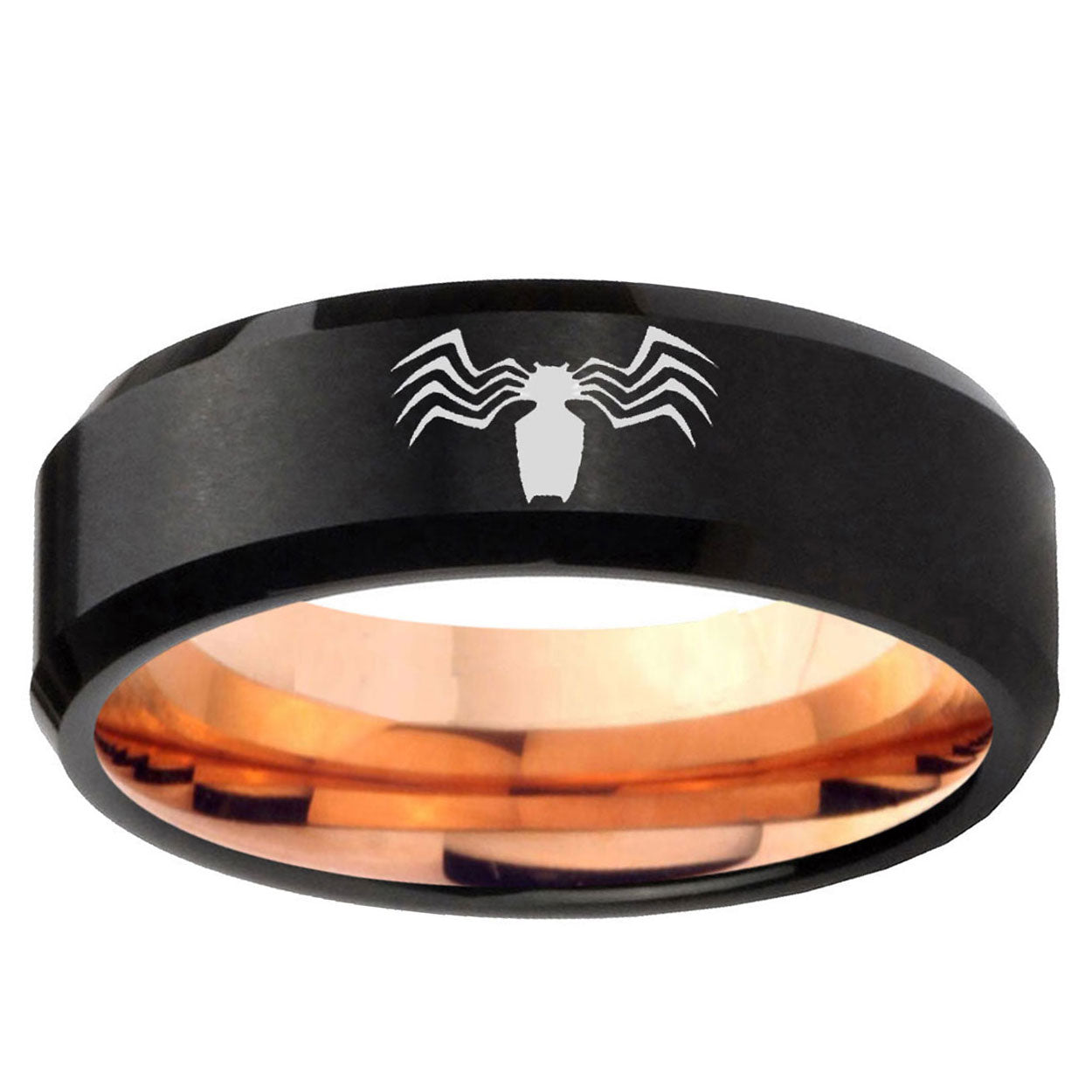 5mm Spider Two-Tone Beveled Black Rose Gold Tungsten Band