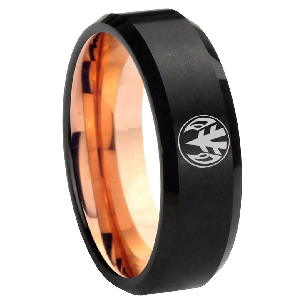 8mm Power Rangers Two-Tone Beveled Black Rose Gold Tungsten Band