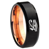 8mm Seeing Eye Beveled Edge Rose Gold and Black Tungsten Wedding Bands Ring