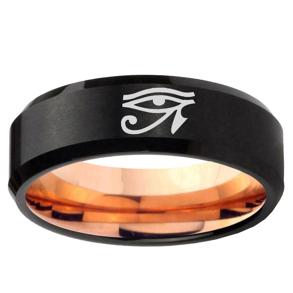 5mm Seeing Eye Two-Tone Beveled Black Rose Gold Tungsten Band