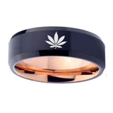 5, 8mm Marijuana Leaf Beveled Edge Rose Gold Black Wedding Bands Men
