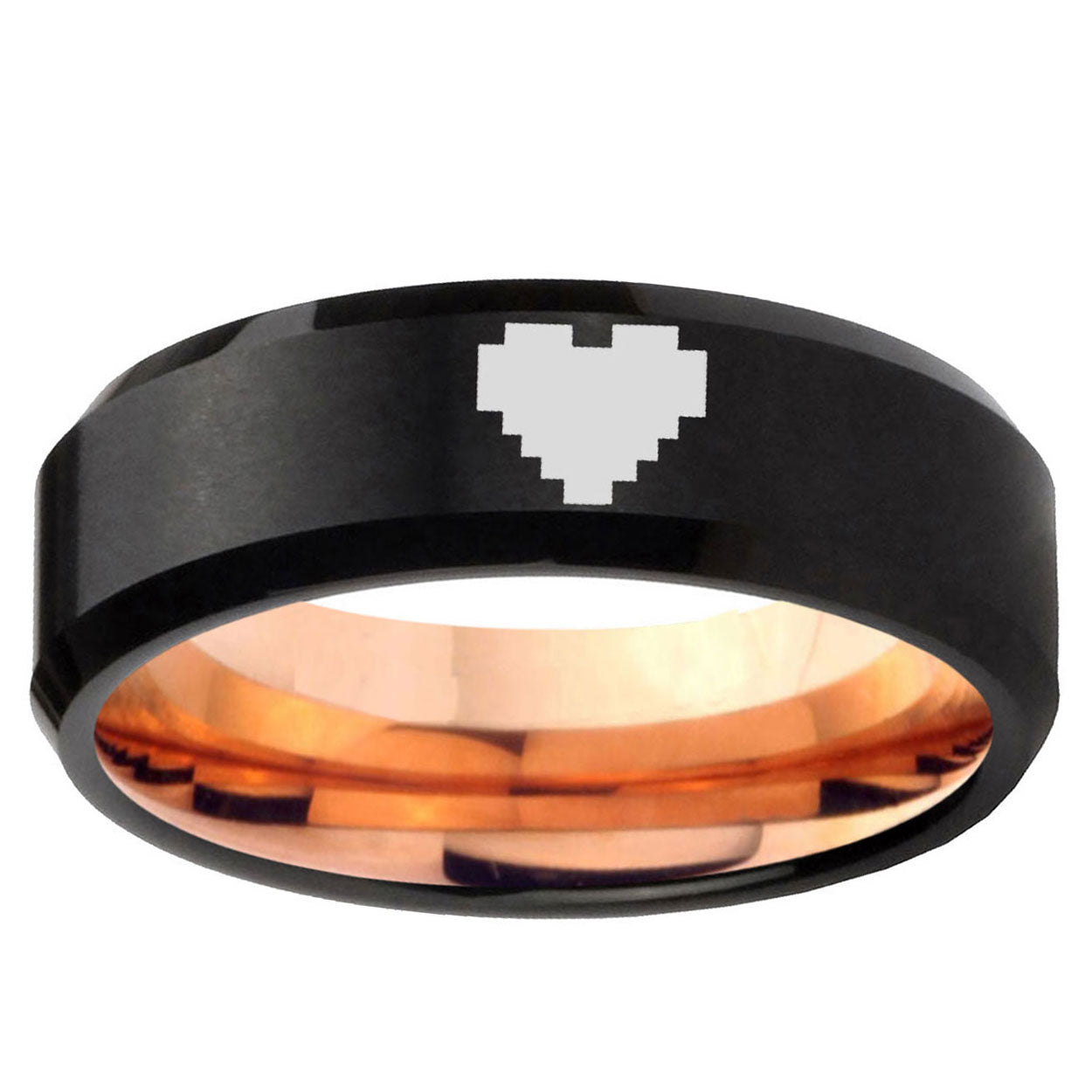 5mm Zelda Heart Two-Tone Beveled Black Rose Gold Tungsten Band