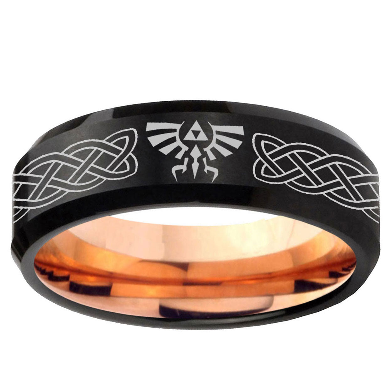 5mm Celtic Zelda Two-Tone Beveled Black Rose Gold Tungsten Band