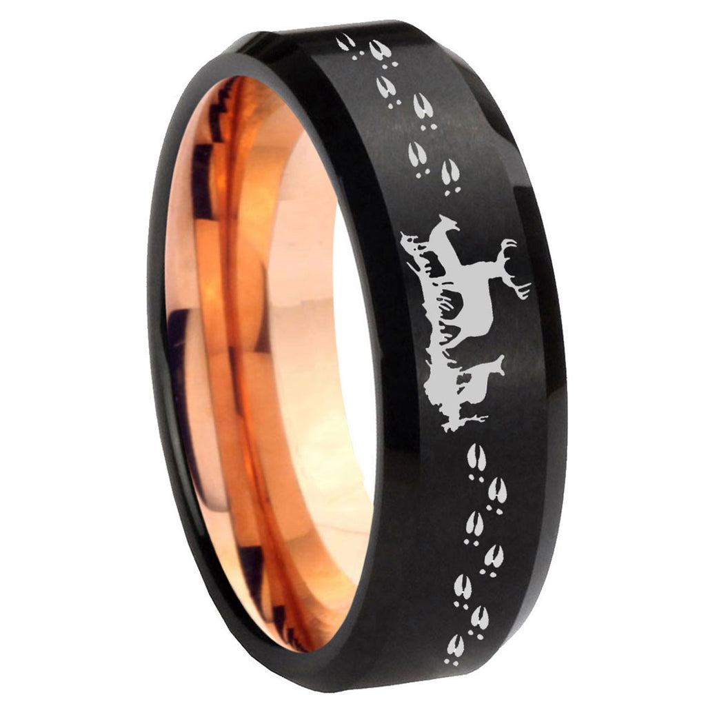 10mm Deer Hunting Bevel Tungsten Rose Gold Mens Wedding Band