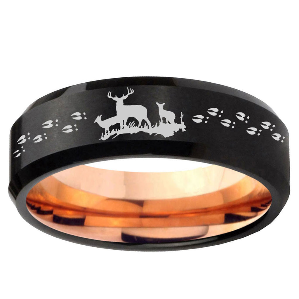 10mm Deer Hunting Bevel Tungsten Rose Gold Mens Wedding Band