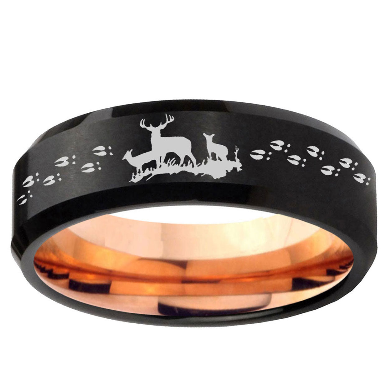 10mm Deer Hunting Bevel Tungsten Rose Gold Mens Wedding Band