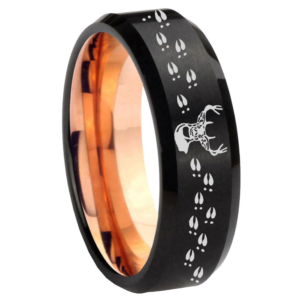 10mm Deer Antler Bevel Tungsten Rose Gold Mens Wedding Band