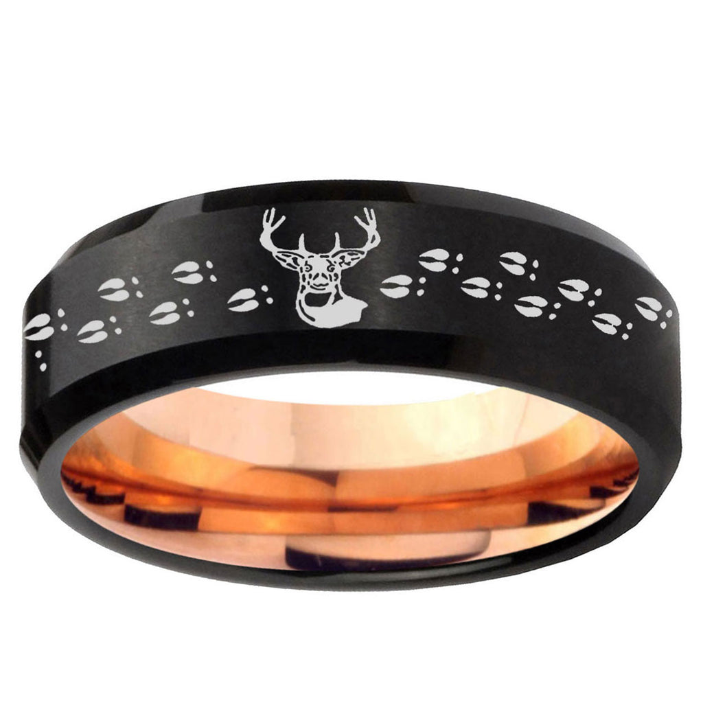 10mm Deer Antler Bevel Tungsten Rose Gold Mens Wedding Band