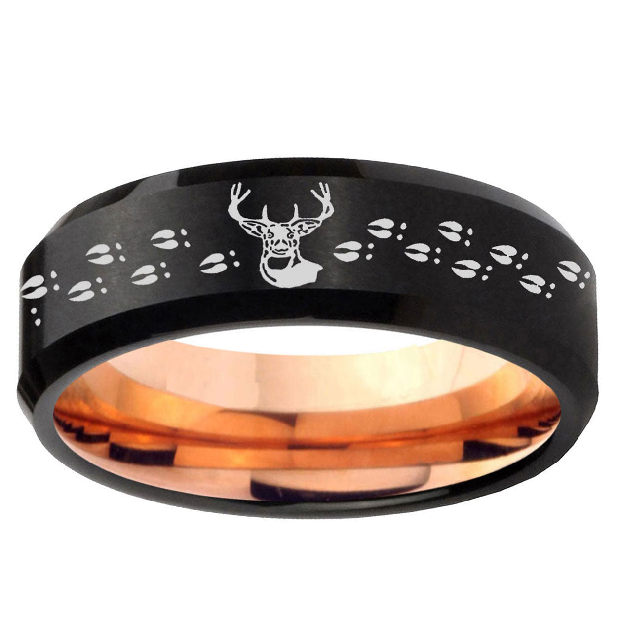 10mm Deer Antler Bevel Tungsten Rose Gold Mens Wedding Band