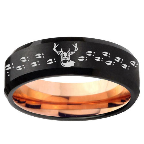 10mm Deer Antler Bevel Tungsten Rose Gold Mens Wedding Band
