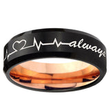 5, 8mm Heart Beat forever Heart always more Bevel Tungsten Rose Gold Mens Ring