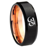 8mm Om Aum Yoga Beveled Edge Rose Gold and Black Tungsten Custom Men's Ring