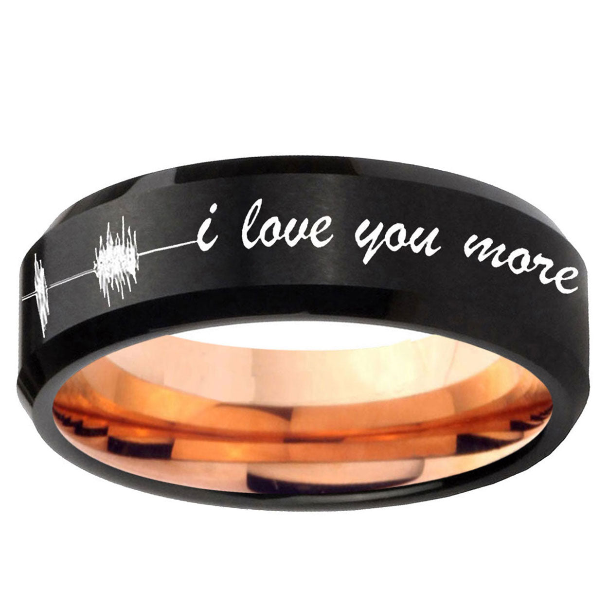 5MM Sound Wave, I love you Beveled Rose Gold Black Tungsten Ring For Man