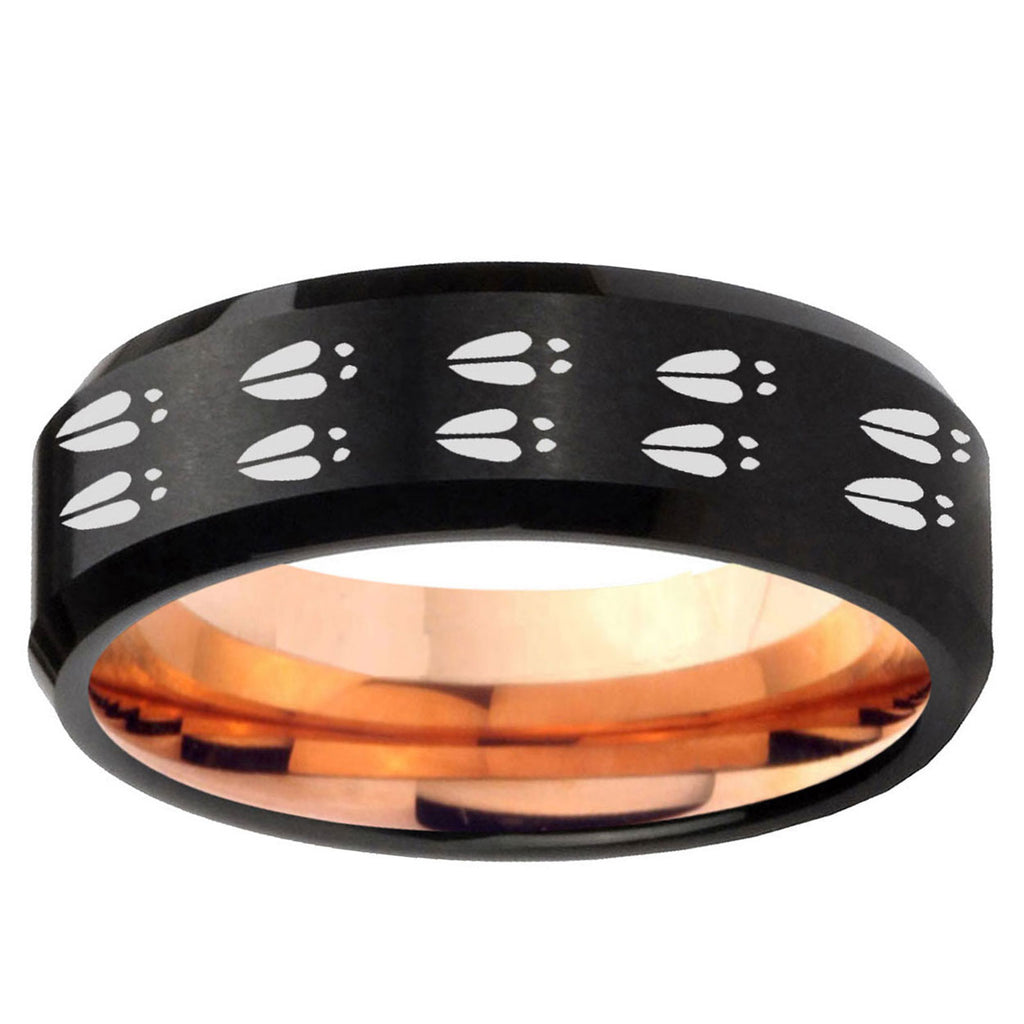 5mm Deer Tracks Two-Tone Beveled Black Rose Gold Tungsten Band