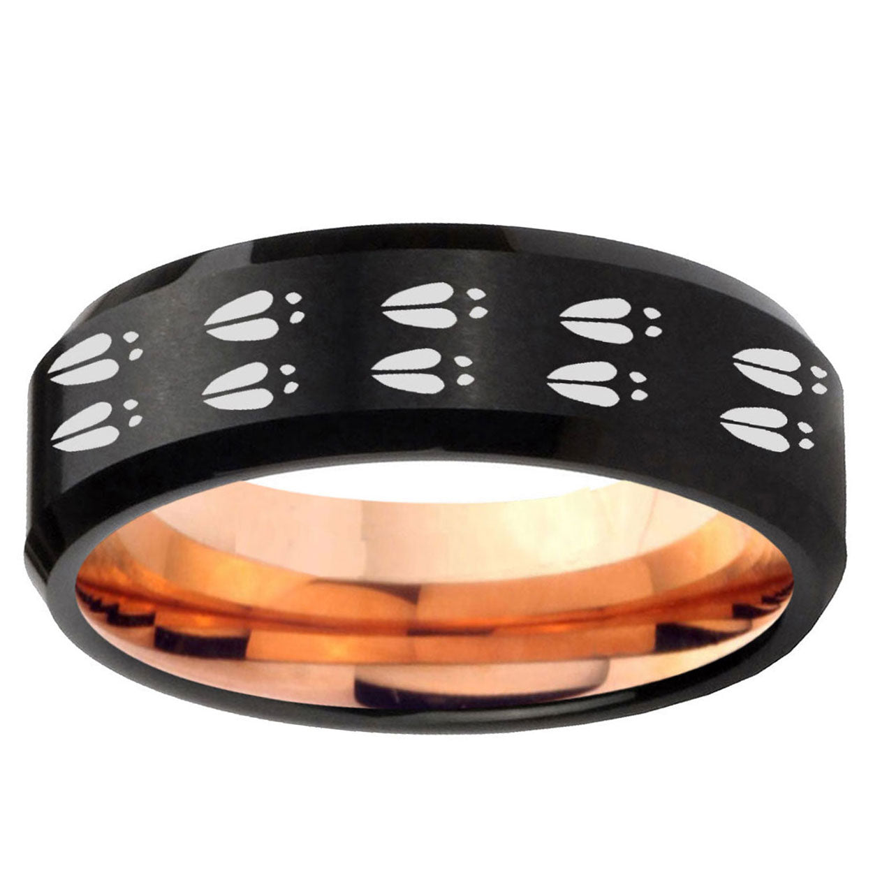 5MM Deer Tracks Beveled Rose Gold Black Tungsten Mens Promise Ring
