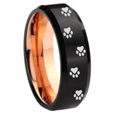 8mm Paw Print Design Bevel Tungsten Rose Gold Custom Ring for Men