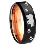8mm Bear and Paw Beveled Edge Rose Gold and Black Tungsten Men Promise Rings