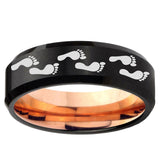 5mm Foot Print Beveled Edge Rose Gold and Black Tungsten Carbide Mens Ring