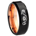 8mm Dragon Symbol Two-Tone Beveled Black Rose Gold Tungsten Band